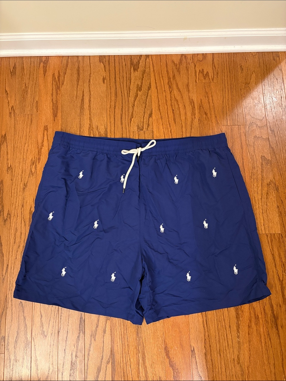Polo Ralph Lauren Swim Trunks Navy white Pony Print Swim Shorts Preppy Coastal